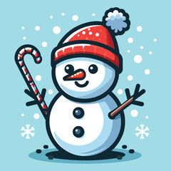 Cute Snowman Vector  Winter Holiday Cartoon Illustration