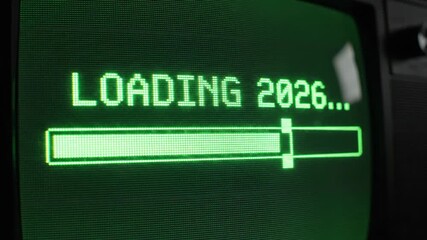 Loading Year 2026 Progress Bar on Retro Computer Screen.
