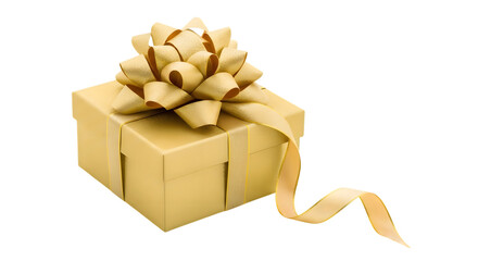 Elegant Gold Gift Box with a Large Golden Ribbon Bow on Black Background present isolated on a transparent background