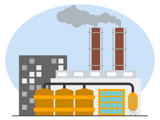 Power chemical or refinery plant industrial factory building. Industry vector illustration. Flat illustration concept.