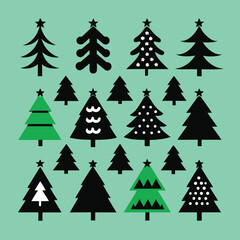 Obraz premium Collection of Stylized Christmas Trees on Teal Background