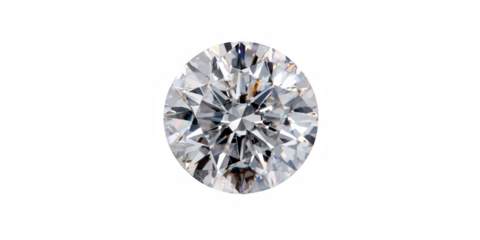 Sparkling light round brilliant cut diamond with shadow. 3D rendering illustration isolated on black background.