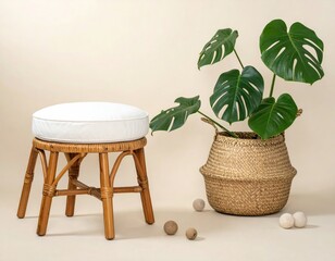 Stool & monstera on neutral