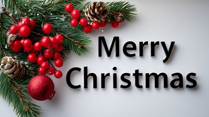 Festive Holiday Arrangement with Merry Christmas Greeting and Ornaments