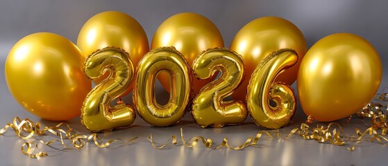 Golden Balloons and Numbers for Celebrating the New Year 2026