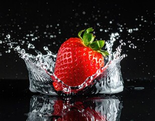 Strawberry plunges into water, creating a splash