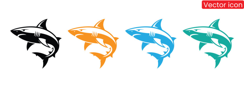 Shark icon, vector design big pack of fish illustration. Shark vector silhouette set. Shark icons in various colors for fierce branding design,Shark logo, sea fish, set of black and white shark.