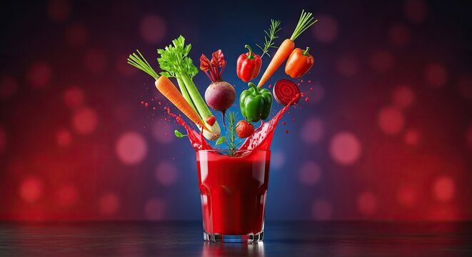 Vibrant vegetable juice bursting with fresh ingredients and healthy goodness for a revitalizing lifestyle promotion or innovative food concept - Powered by Adobe