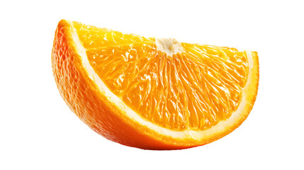 A vibrant slice of orange, showcasing its freshness  on white background.