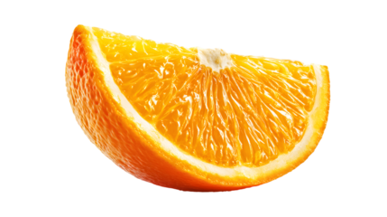 A vibrant slice of orange, showcasing its freshness  on white background.