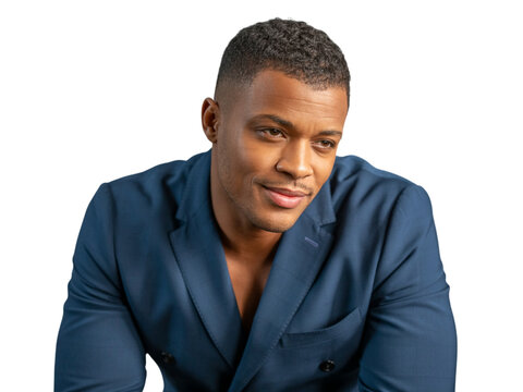 Handsome african american man in blue suit isolated on transparent background - Powered by Adobe