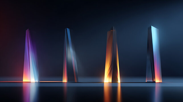 Stunning abstract geometric prisms refract vibrant colorful light, creating a modern, elegant, and dynamic visual effect for design and technology projects