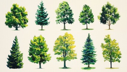 Fototapeta premium Unique foliage styles depicted on a clean, light background.