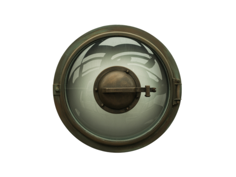 Vintage porthole with glass isolated on transparent background for nautical theme