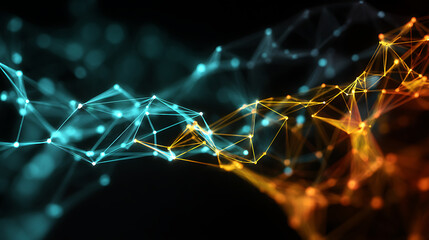 Dynamic digital network with glowing connections evokes innovation, technology, and the future, ideal for modern business and science concepts
