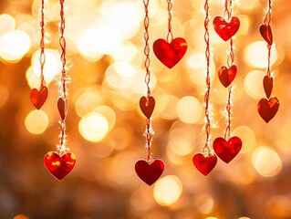 Romantic Heart Garland with Golden Bokeh Lights for Valentine's Day