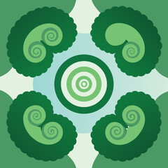 Green abstract organic shapes with concentric circles