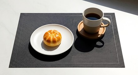 Minimalist Still Life - Coffee, Bun, and Serene Morning Light.