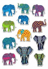 Colorful Elephants with Unique Patterns and Playful Designs