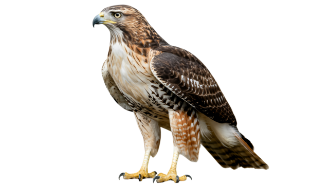 Majestic red tailed hawk standing alert and looking forward