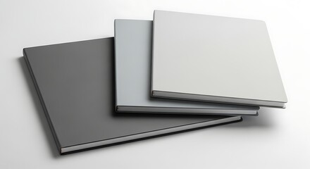 Stack of Square Hardcover Books in Gray and White Tones.