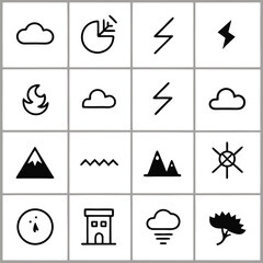 Grid of black and white weather and nature icons cloud
