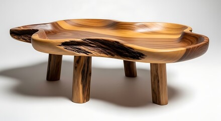 Unique Wooden Coffee Table with Natural Edge and Rustic Legs.