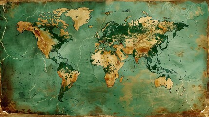 World map illustrating continents as cracked terrain highlighting drought and climate change effects