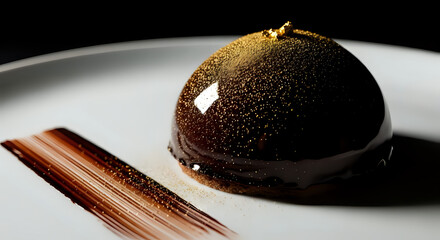 Indulge in decadent dark chocolate dessert with shimmering gold dust, a luxurious treat ready for upscale dining or a gourmet food blog recipe spotlight