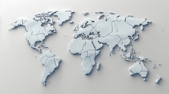 World map depicting continents as cracked earth driven by drought and climate change effects