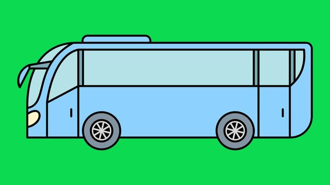 Blue bus running on green screen background, public transportation concept. Simple animation, motion graphic.