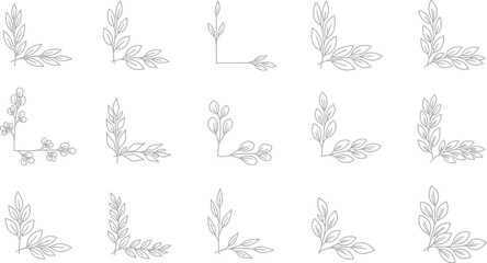 Fototapeta premium Botanical corner design elements with leaves and branches on transparent background