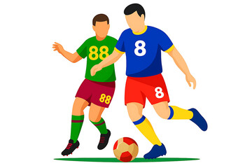Obraz premium Soccer Players Competing for Ball – Football Match Illustration