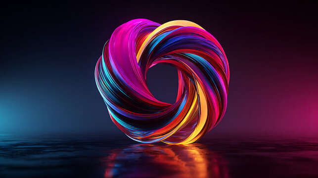 Vibrant abstract torus shape with dazzling multicolored swirling lines, a modern and eye-catching design element perfect for creative projects