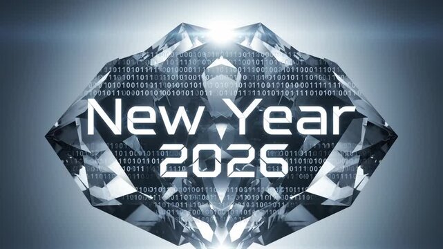 Diamond shaped crystal with binary code and glowing light effect
