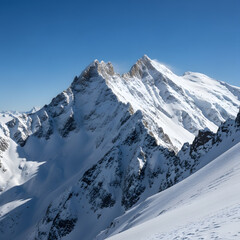 Majestic Snow-Capped Peaks Against Clear Blue Sky A Winter Wonderland