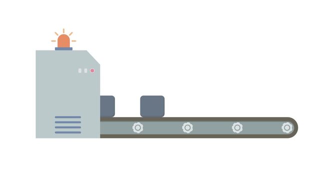 Feeding raw material into machine, factory process and production line concept. Simple animation, motion graphic.