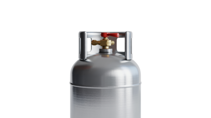 Shiny compressed gas cylinder with red valve for industrial use