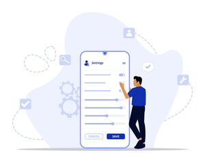 Personal settings concept illustration. Suitable for landing page, ui, web, App intro card, editorial, flyer, and banner.