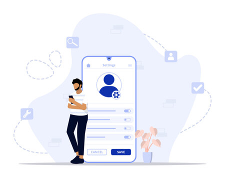 Personal settings concept illustration. Suitable for landing page, ui, web, App intro card, editorial, flyer, and banner.