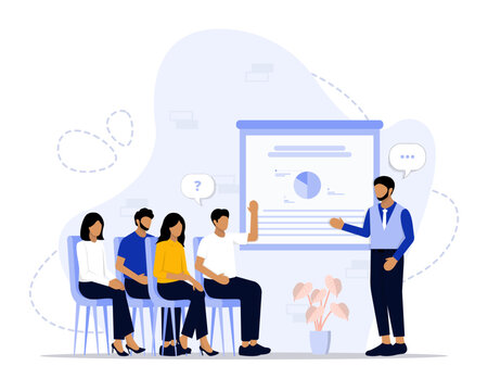 Seminar concept illustration. Suitable for landing page, ui, web, App intro card, editorial, flyer, and banner.