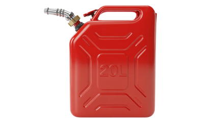 Bright red fuel canister for gasoline storage and emergency preparedness