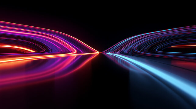 Dynamic abstract neon light streaks create a futuristic digital highway, perfect for tech and innovation themes.