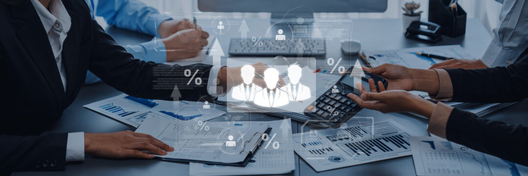 Concept of human resources metrics and workforce analytics. The data shows employee team performance, professional development, and overall business growth and success. Fermion - Powered by Adobe