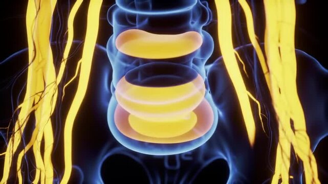 Animated Medical Visualization of the Lower Abdomen and Pelvic Region with Nerves