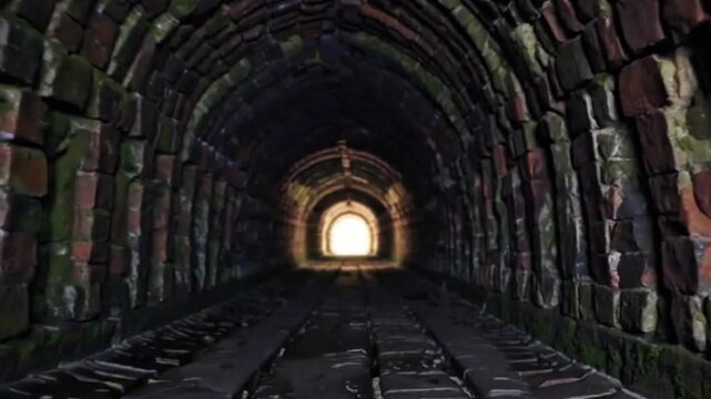 Brick tunnel with light at the end offers a glimpse of hope and the unknown path