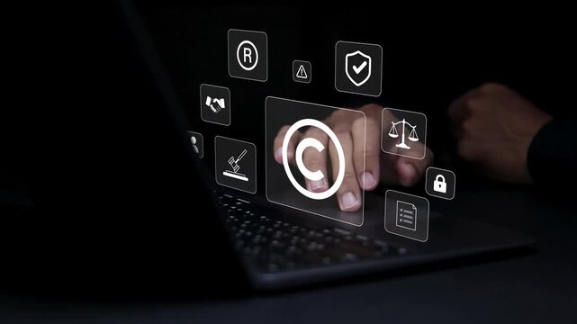 copyright or intellectual property patents concept. patent campaigning, copyright infringement, trademark. piracy protection, proprietary representation, legitimate innovations and inventions. 