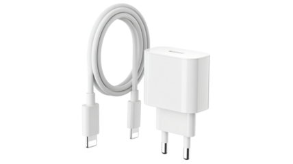 Modern white USB C charger and cable for fast device charging