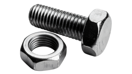 Professional metal bolt and nut fasteners ready for assembly