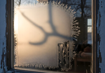 Intricate Frost Crystals Forming on a Window Pane A Winter's Tale
